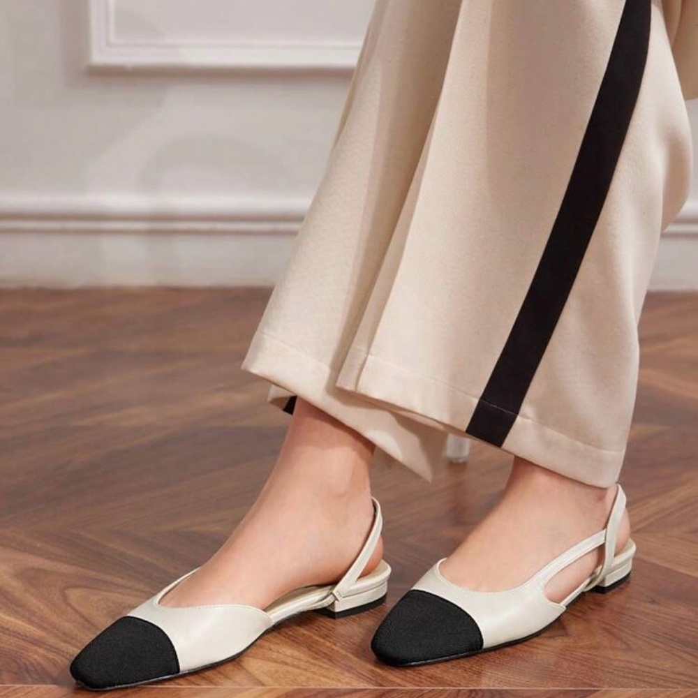 MOTF Elegant Black and White Slingback Flats